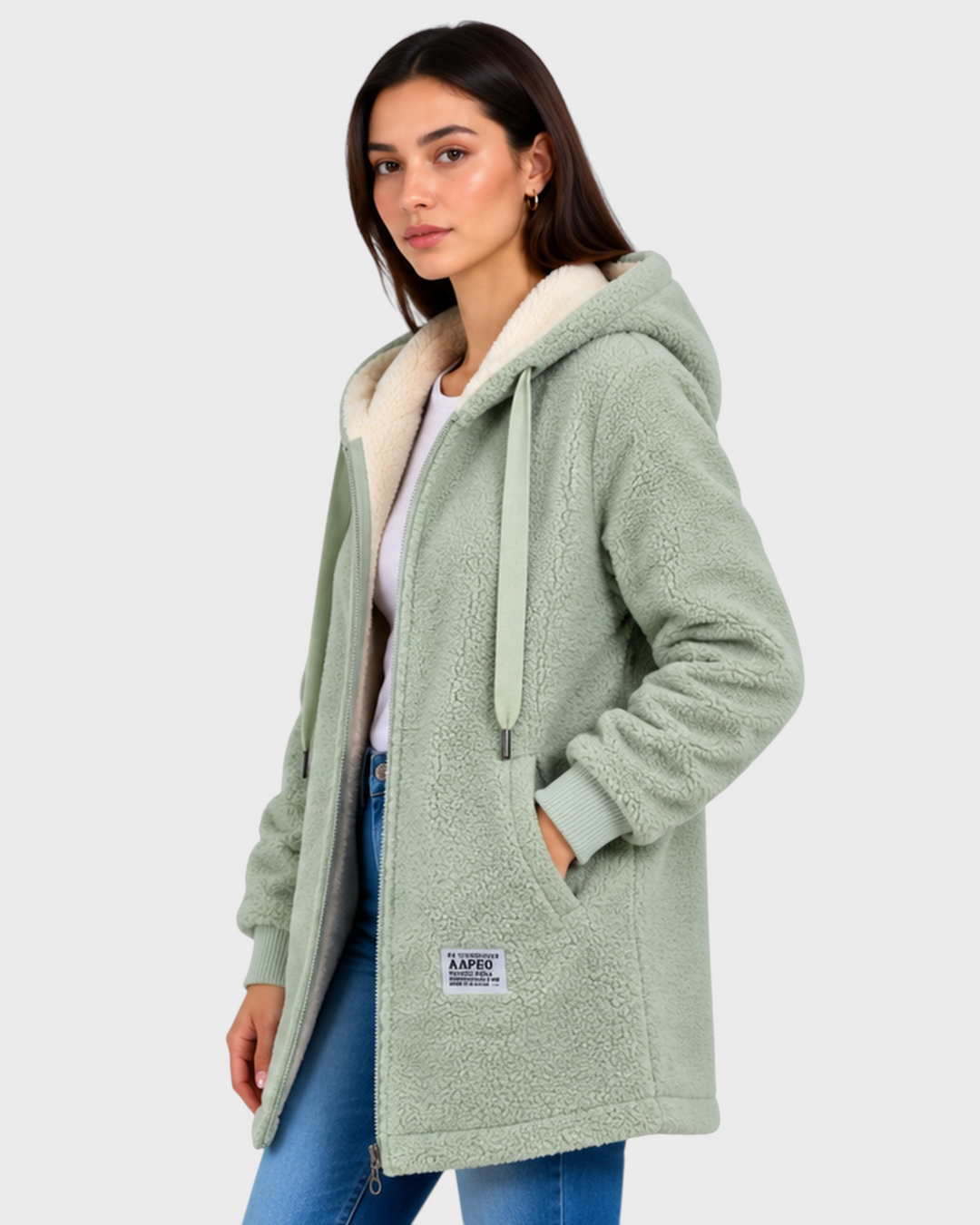 Marta – Giacca in pile morbidissima in verde salvia | Luna Moda