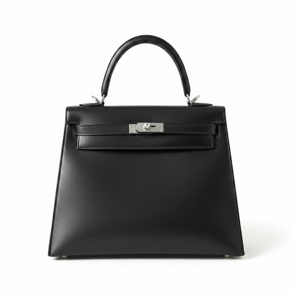 Luna Moda Siena medium trapezoid handbag in black full-grain leather with silver hardware and top handle