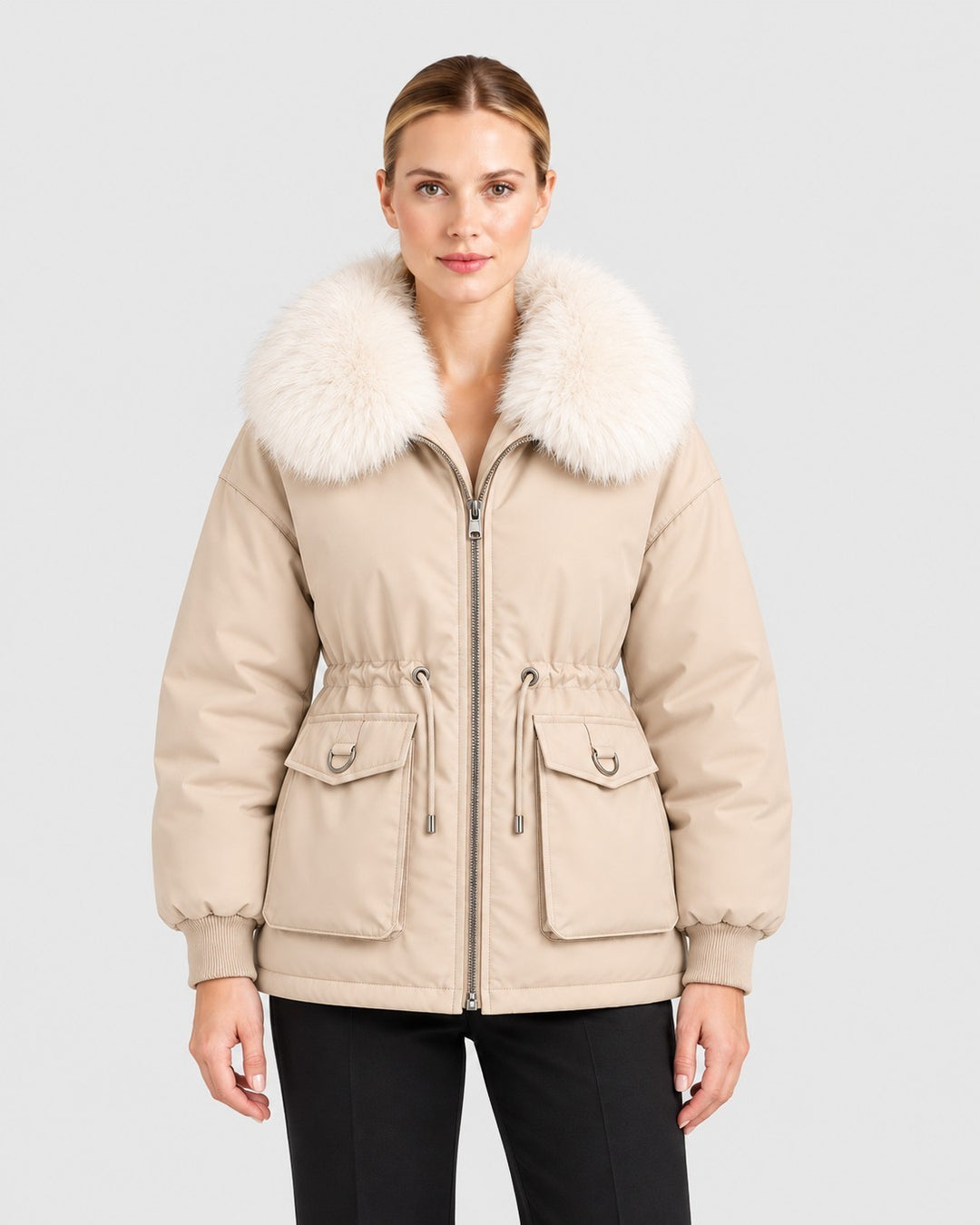 SOFIA, giacca imbottita con coulisse, indossata – Luna Moda