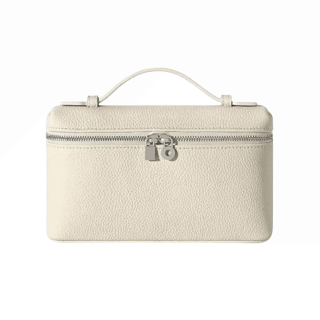 Luna Moda structured cream handbag with silver zip closure and top handle in a minimalist design