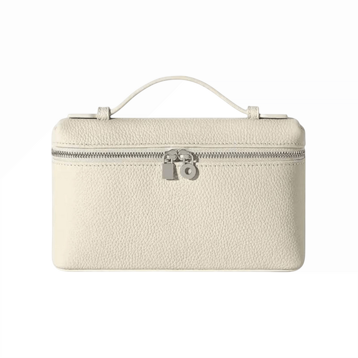 Luna Moda structured cream handbag with silver zip closure and top handle in a minimalist design