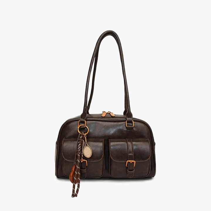 Brunella – Borsa a mano multitasche in marrone scuro | Luna Moda