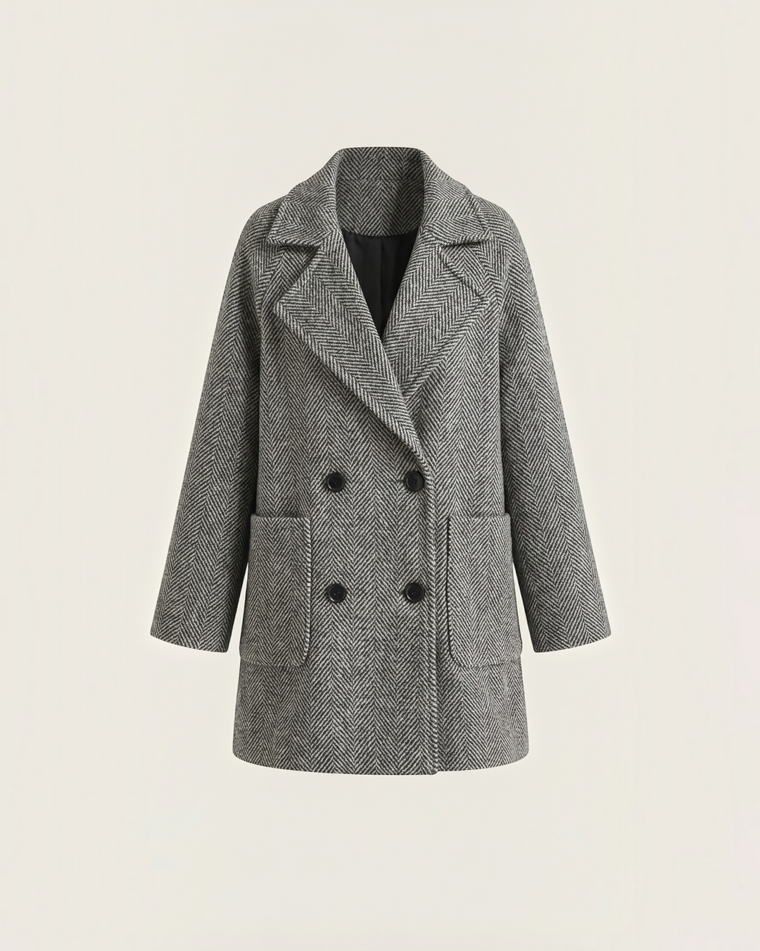Luna Moda Daniela short double-breasted coat in grey herringbone wool with wide lapels and front pockets