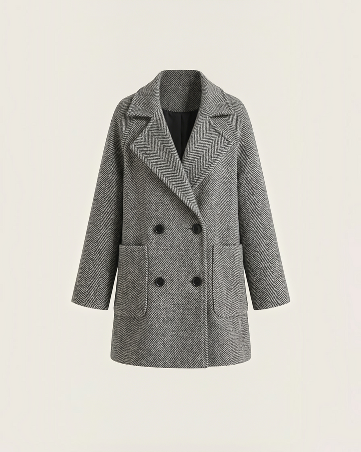 Luna Moda Daniela short double-breasted coat in grey herringbone wool with wide lapels and front pockets