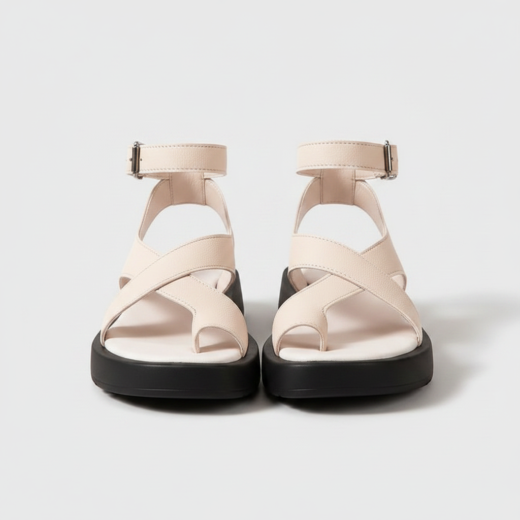 Luna Moda Teresa orthopedic gladiator sandals in beige with a cushioned footbed and adjustable ankle strap