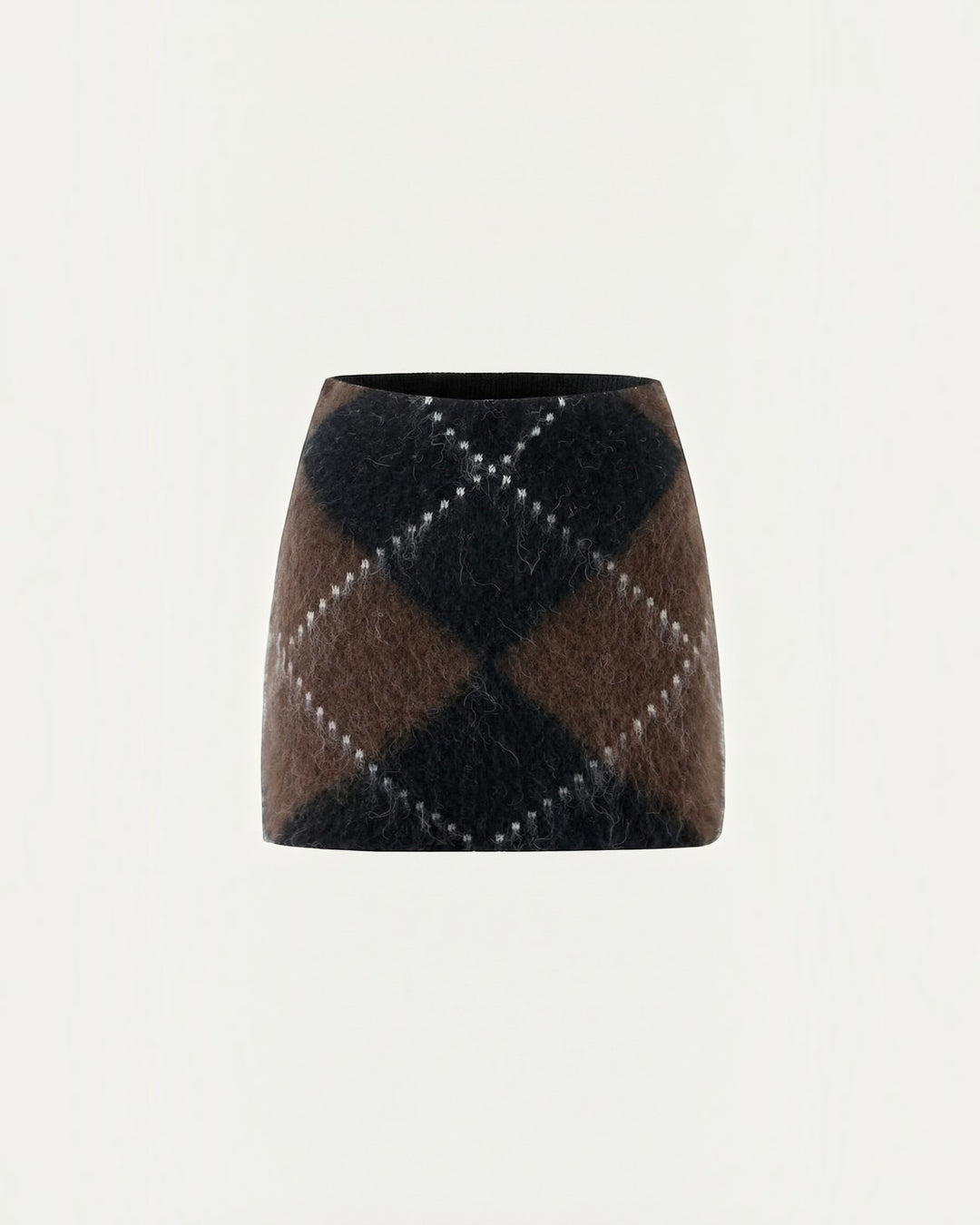 Luna Moda Vanessa mini pencil skirt in brown and black argyle knit pattern with a soft textured finish