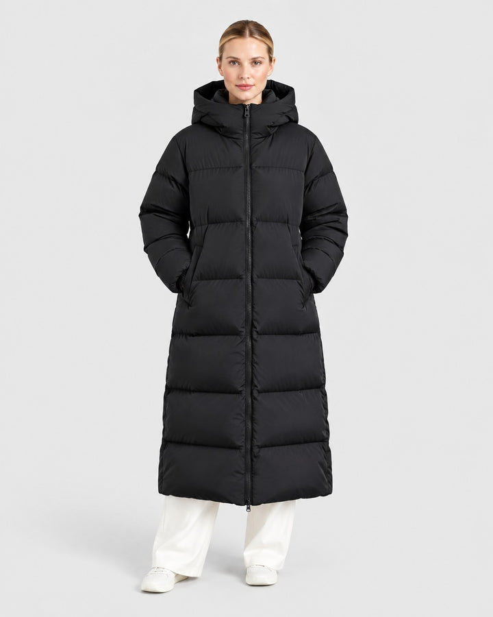 VANNA, cappotto imbottito lungo, indossato – Luna Moda