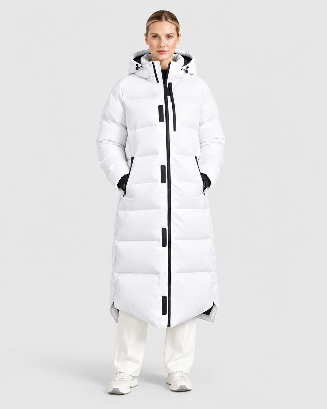 VANNA, cappotto imbottito lungo, indossato – Luna Moda
