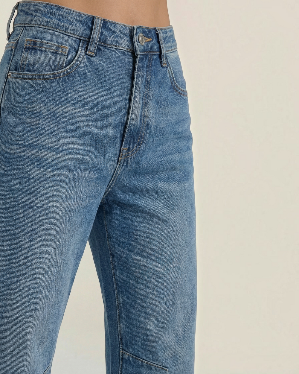 Luna Moda high-waisted barrel leg jeans in a vintage blue wash with a relaxed fit and classic denim texture.