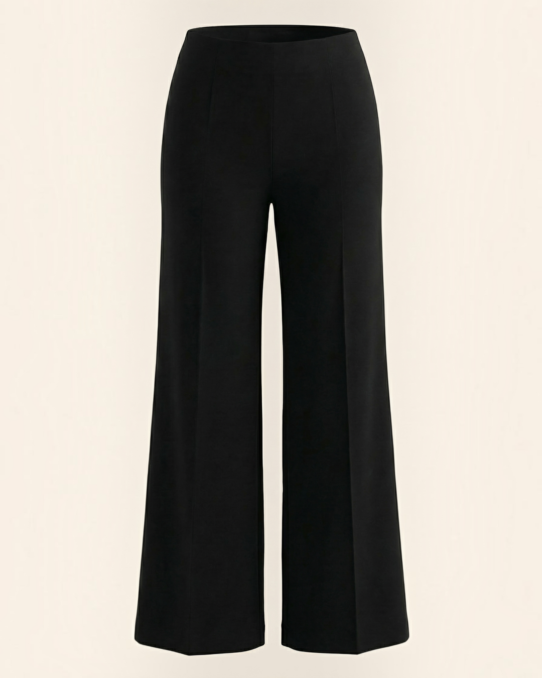 Luna Moda high-waisted black tailored trousers with wide legs and front pleats in a structured stretch fabric.