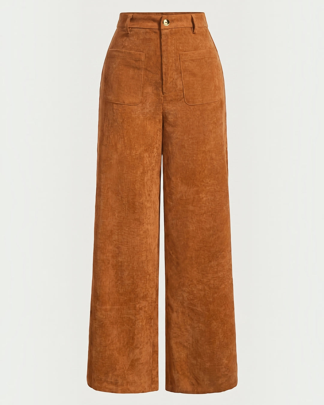 Luna Moda high-waisted wide-leg corduroy trousers in a warm brown tone with front pockets.