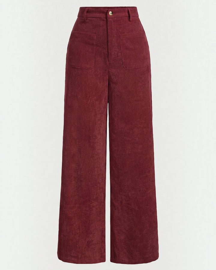 Luna Moda Evelina high-waisted wide-leg trousers in burgundy corduroy with front pockets
