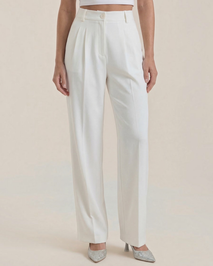 Luna Moda white high-waisted palazzo trousers with a fluid wide-leg cut and pleated front detail.