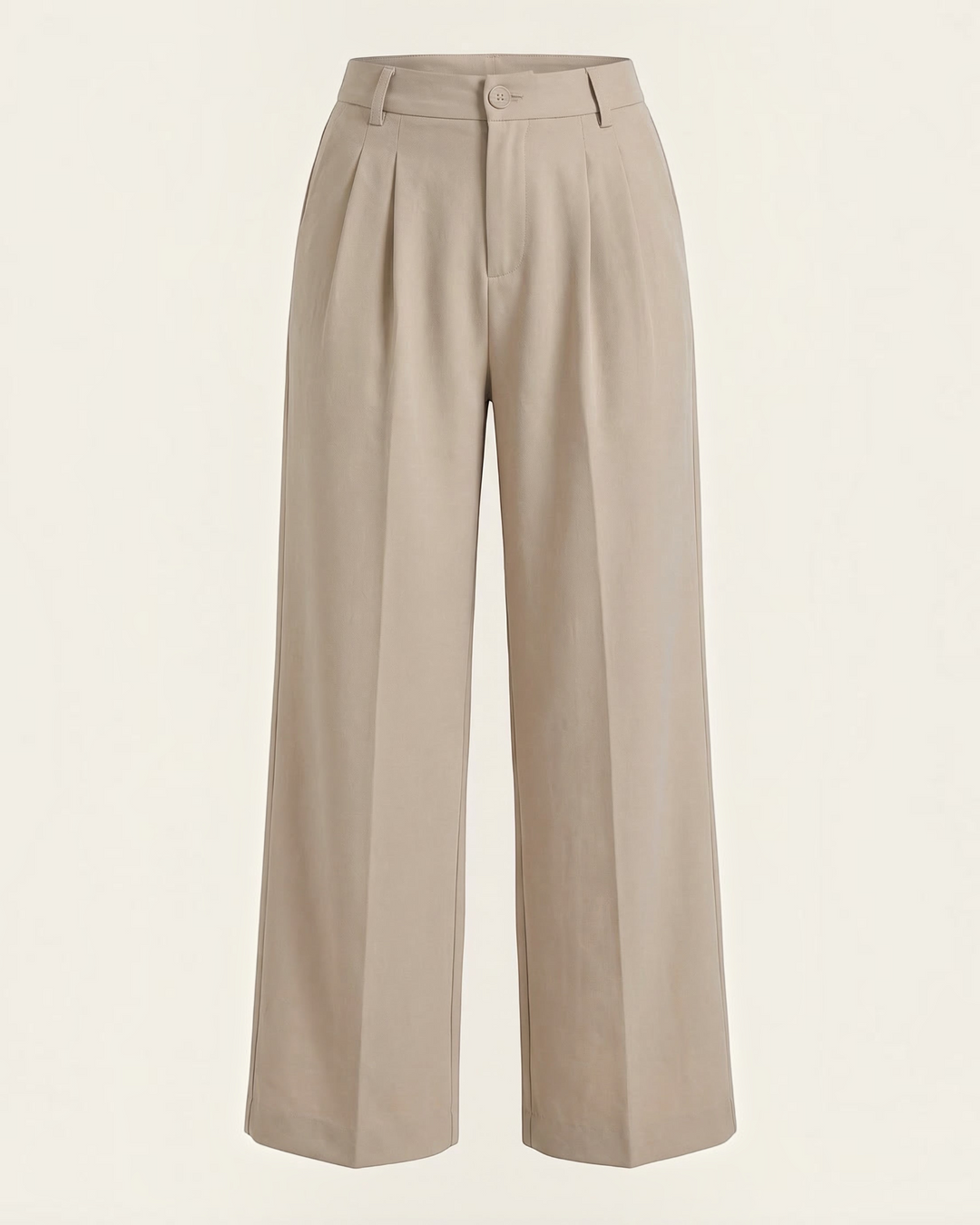 Luna Moda high-waisted beige palazzo trousers with a fluid wide-leg silhouette and pleated front detail.