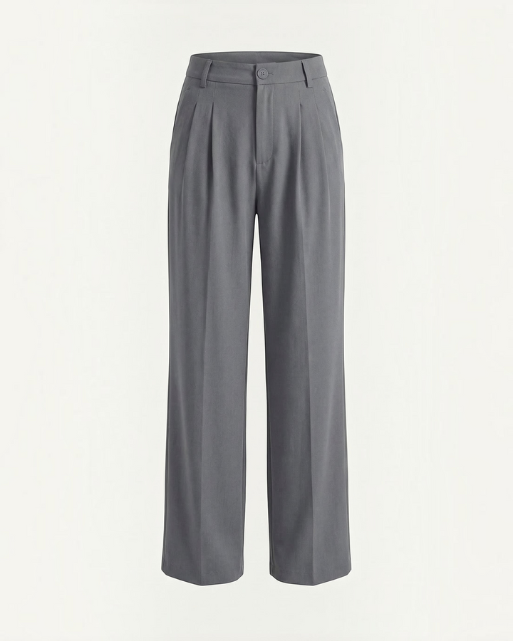 Luna Moda high-waisted grey palazzo trousers with a fluid wide-leg cut and pleated front detail.