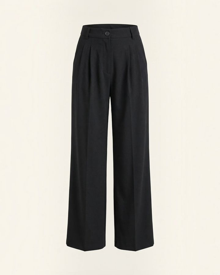 Luna Moda high-waisted black palazzo trousers with a fluid, wide-leg silhouette and tailored front pleats.