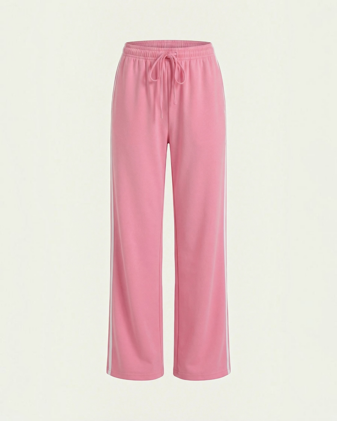 Luna Moda pink wide-leg sweatpants featuring white side stripes and an adjustable drawstring waist for athleisure.