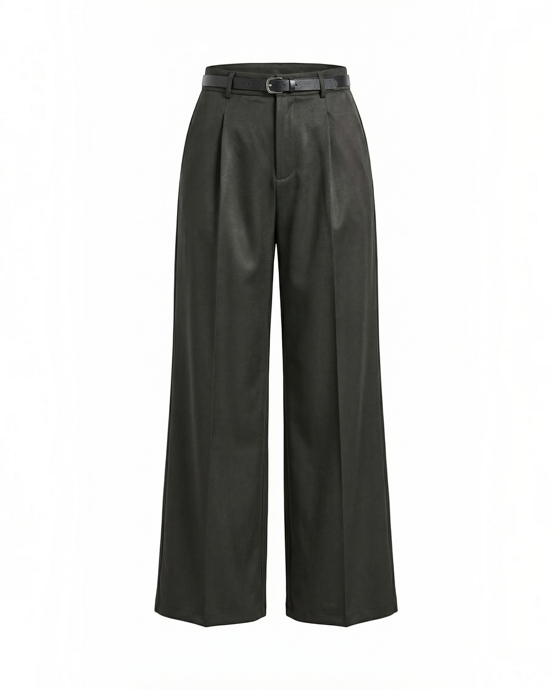 Luna Moda dark grey palazzo trousers with front pleats and a matching belt for a refined wide-leg silhouette.