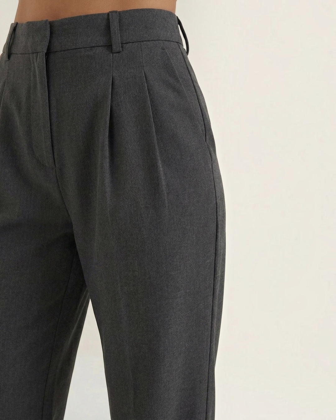 Luna Moda high-waisted charcoal grey pleated palazzo trousers with a tailored fit and belt loops