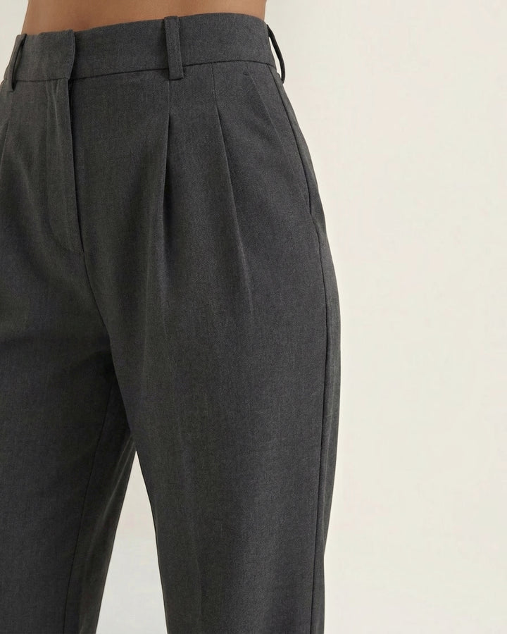 Luna Moda high-waisted charcoal grey pleated palazzo trousers with a tailored fit and belt loops