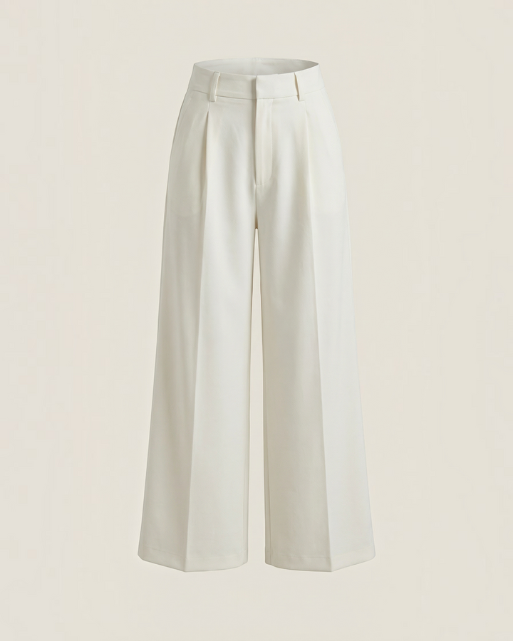 Luna Moda ISOTTA high-waisted white palazzo trousers with pleated details and a wide-leg silhouette.