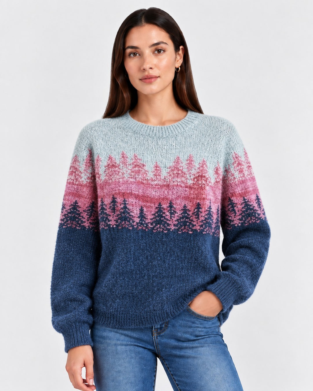 Rita – Maglione con paesaggio invernale in azzurro | Luna Moda