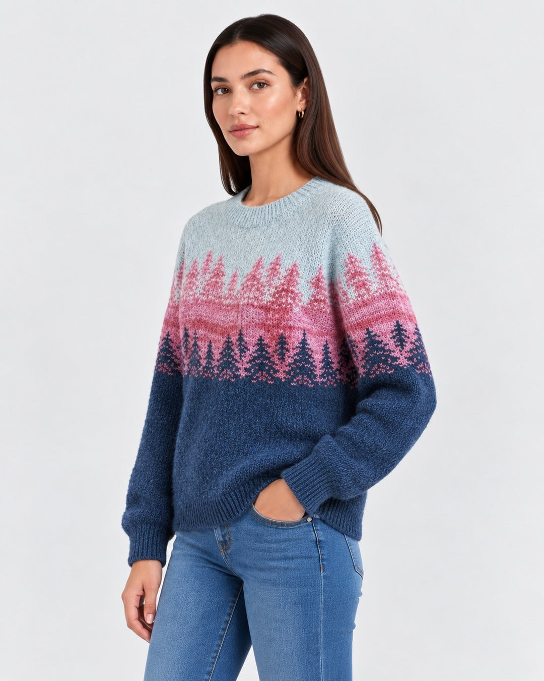 Rita – Maglione con paesaggio invernale in azzurro | Luna Moda