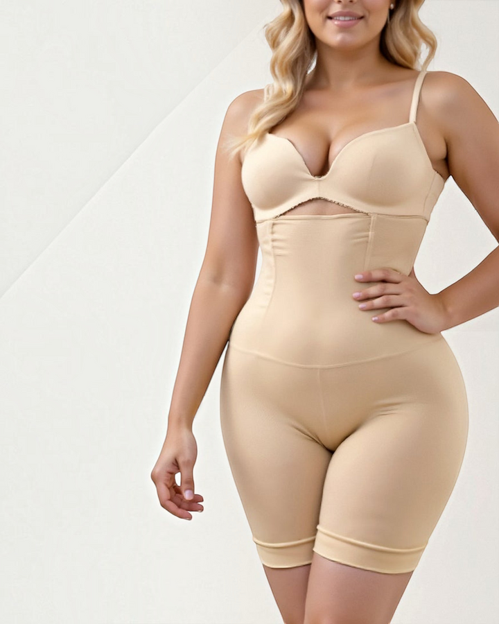 Luna Moda extra high-waisted beige shaping shorts with compression panels for a smooth silhouette under clothing