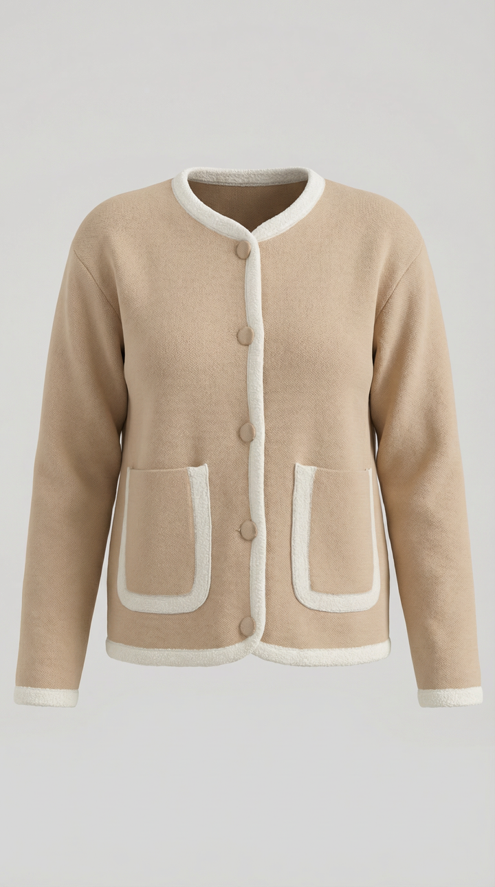 Donna – Cardigan corto con piping a contrasto e tasche applicate