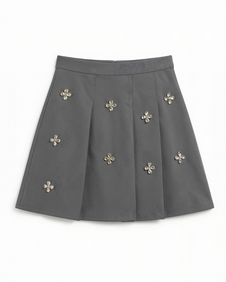 GLORIA – Gonna svasata in maglia con gemme a margherita