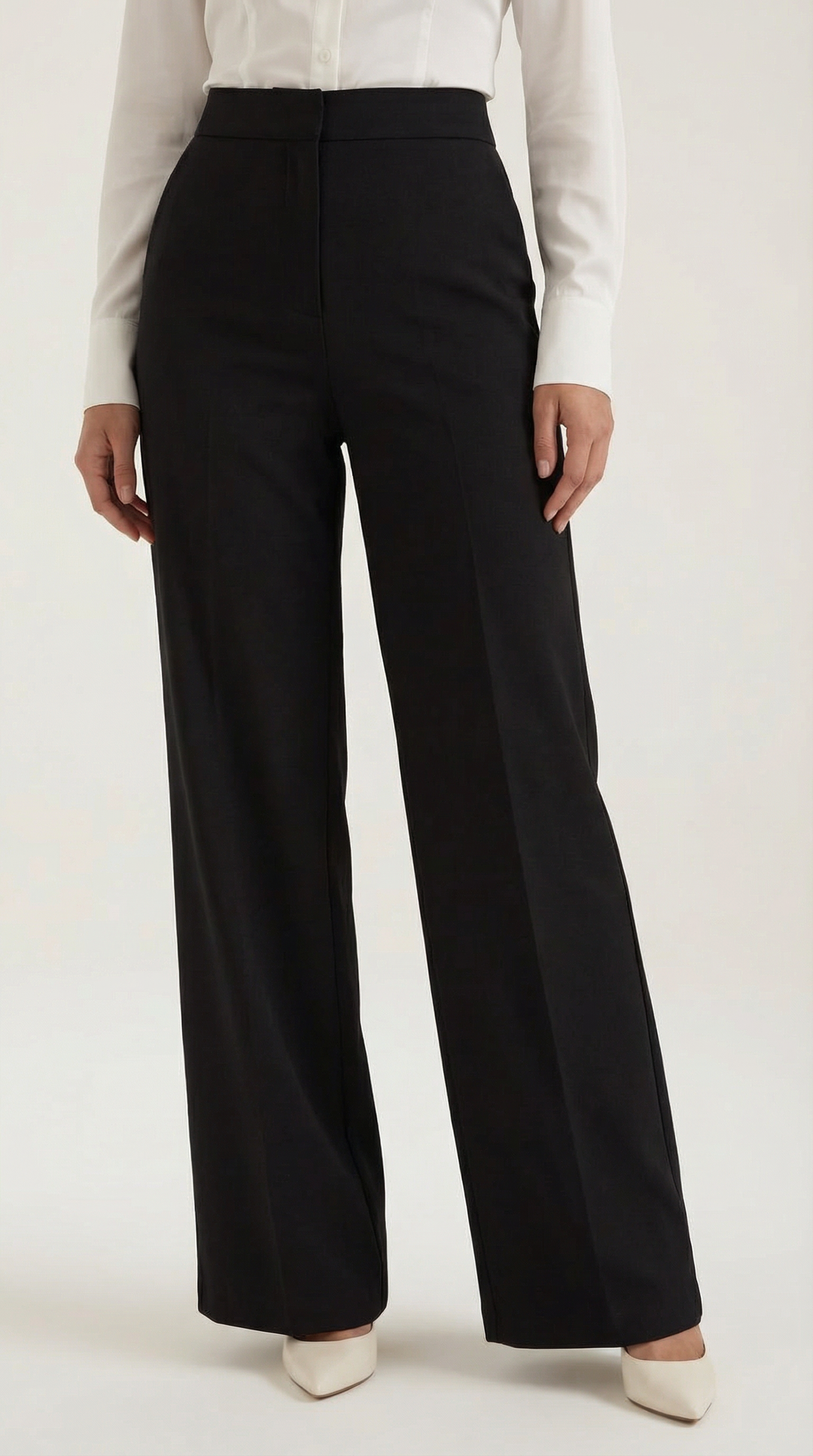 Hazel – pantaloni a gamba larga vita alta con pieghe frontali