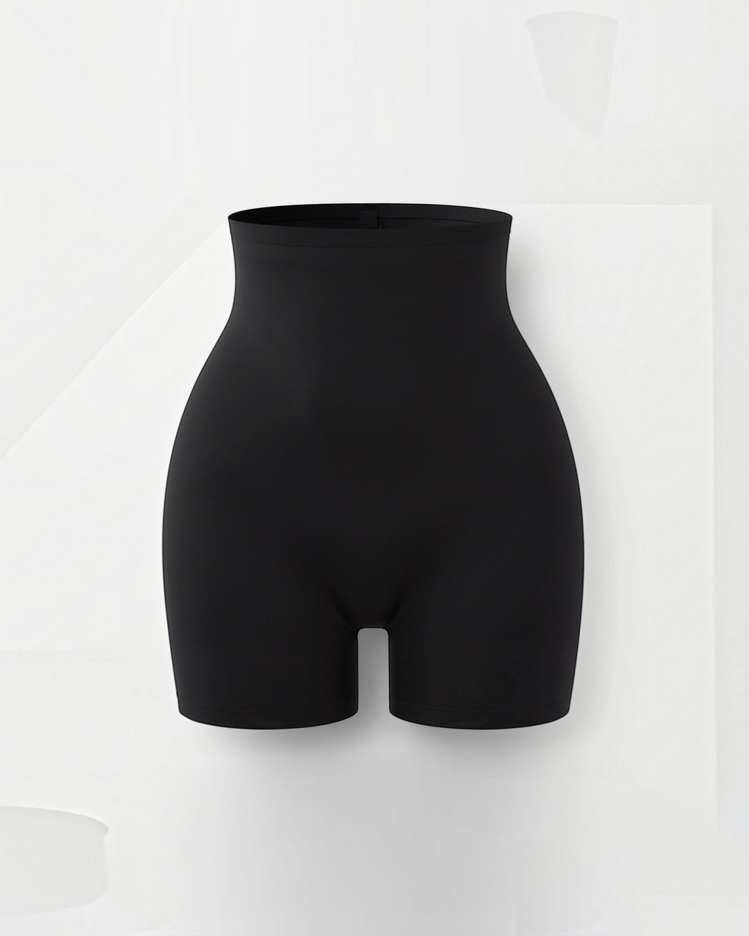 Luna Moda black high-waisted seamless thigh-length shorts with light compression for a smooth fit.