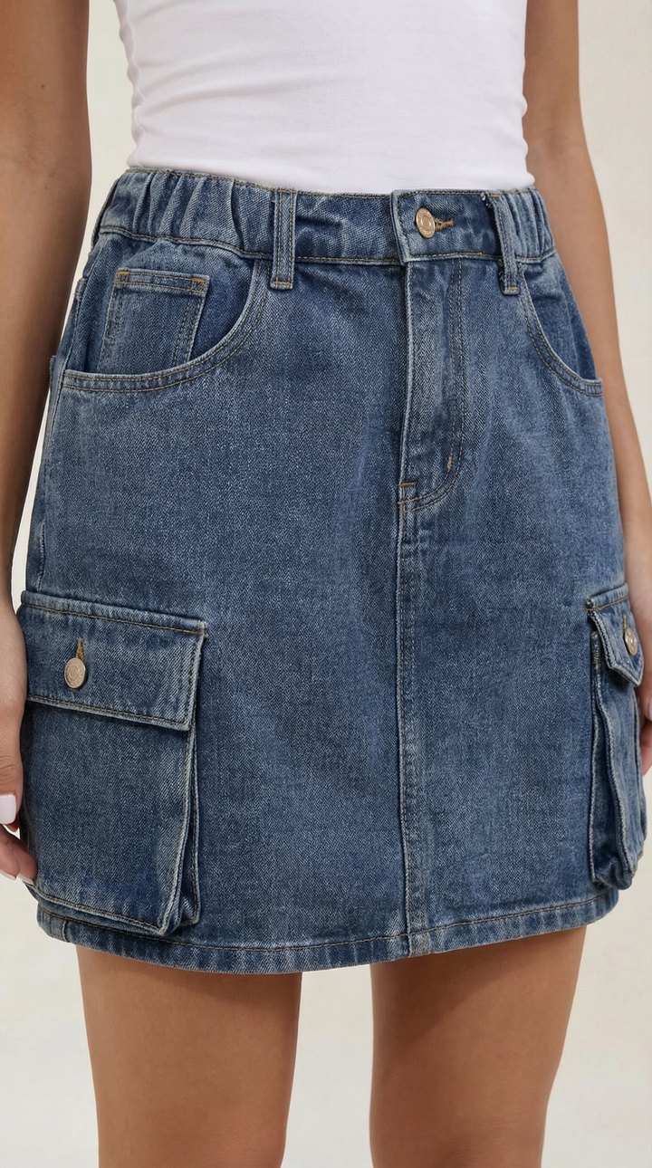 Ivy – minigonna cargo con tasche multiple e vita elasticizzata