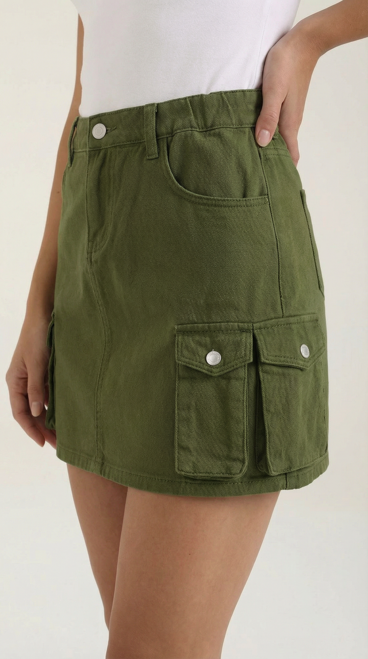 Ivy – minigonna cargo con tasche multiple e vita elasticizzata