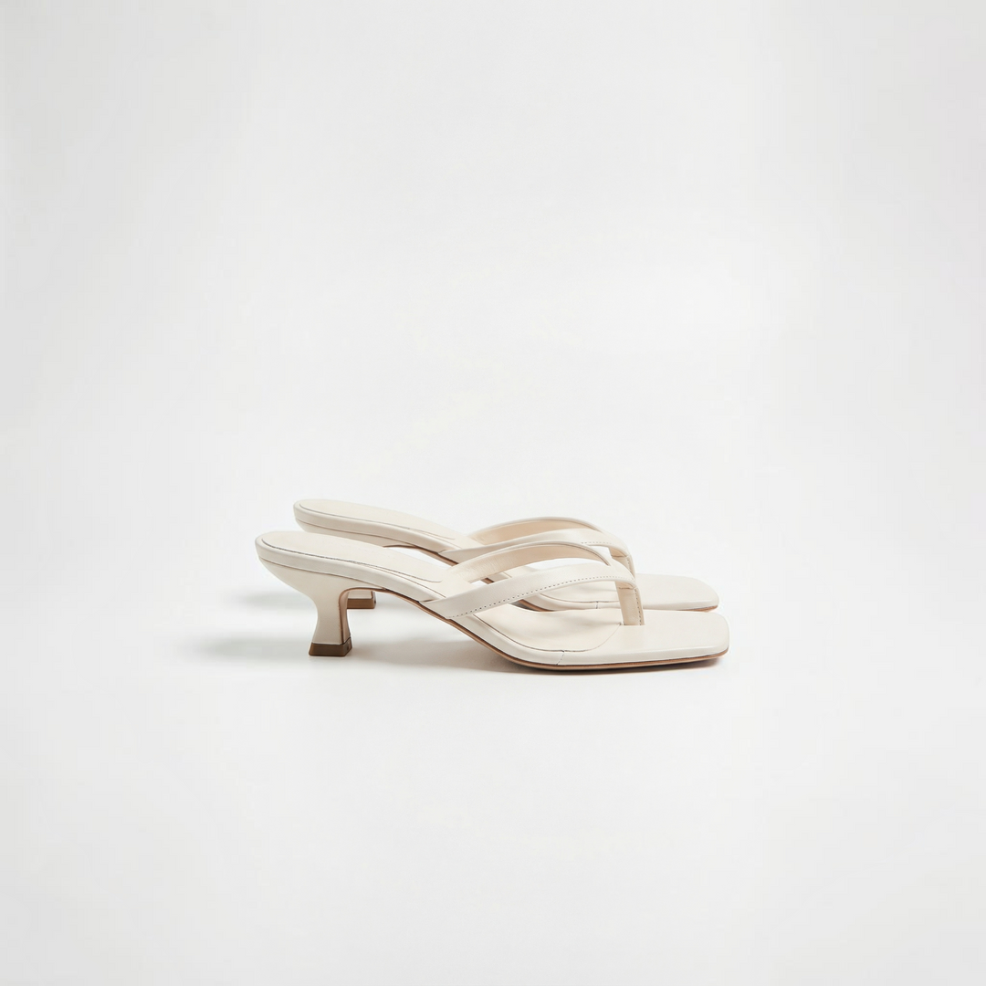 Luna Moda JESSICA off-white thong-style kitten heel sandals with a minimalist square-toe design.