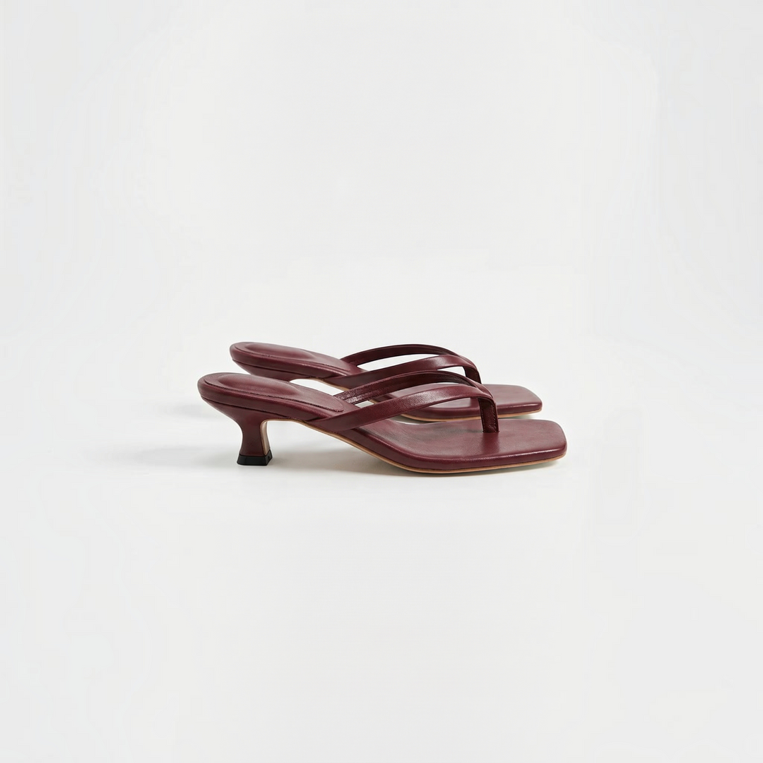Luna Moda JESSICA burgundy kitten heel thong sandals with a square toe and minimalist slip-on design