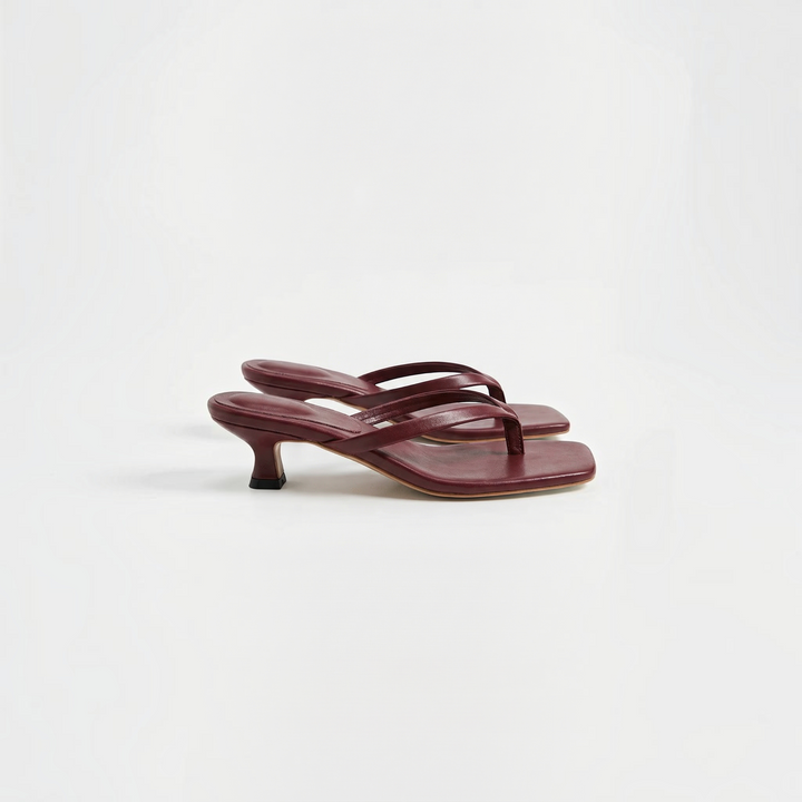 Luna Moda JESSICA burgundy kitten heel thong sandals with a square toe and minimalist slip-on design