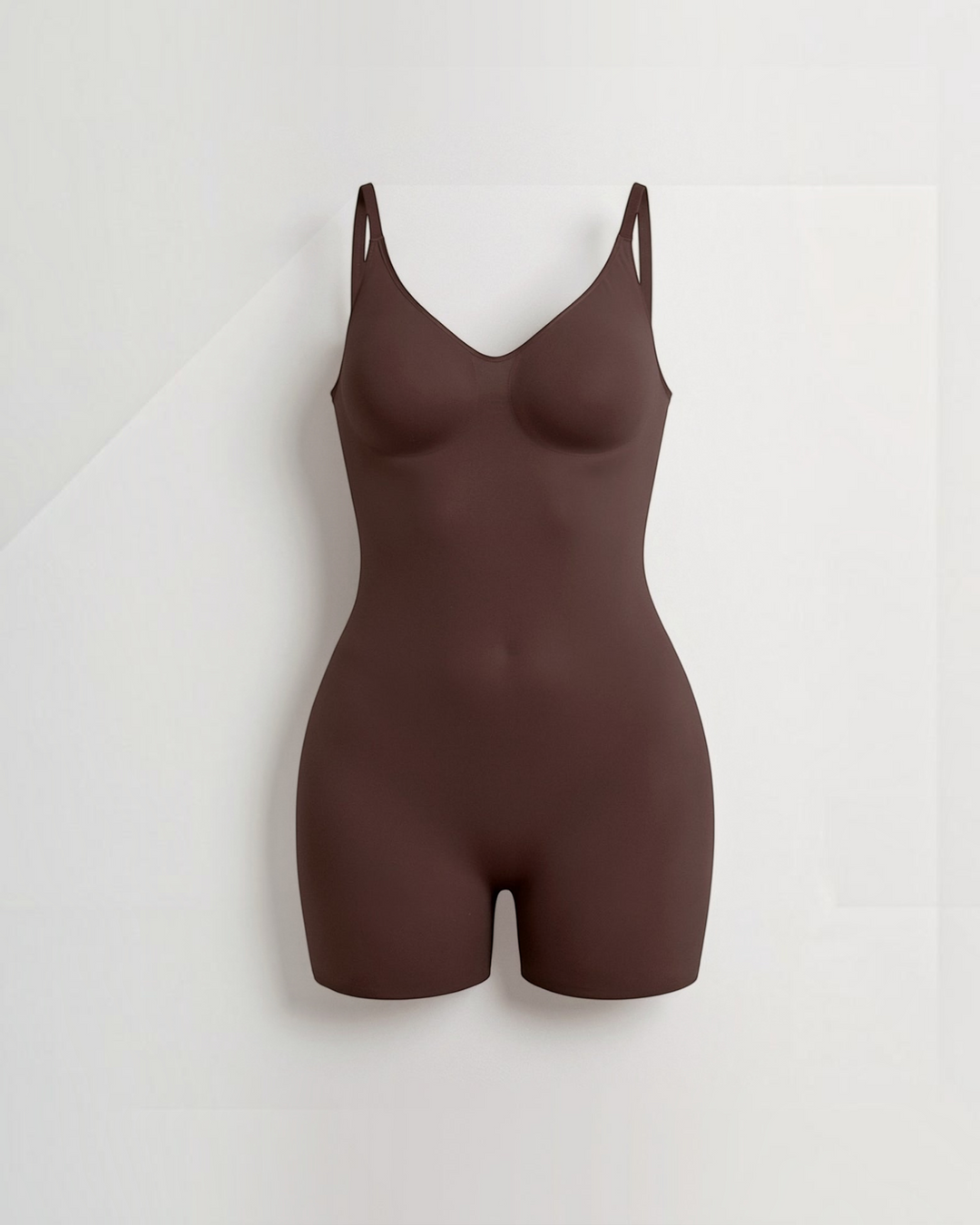 Luna Moda CLELIA seamless brown shaping bodysuit with integrated cups and adjustable straps for a smooth silhouette.