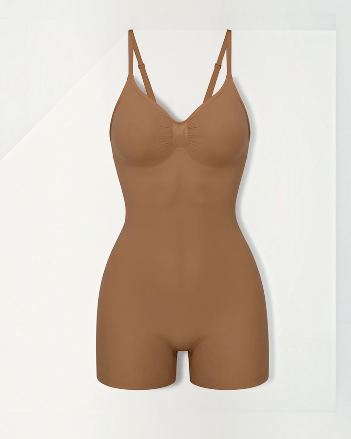 Luna Moda Clelia beige seamless sculpting bodysuit with integrated cups and adjustable straps for a smooth silhouette