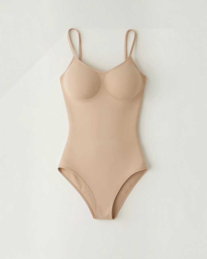 Luna Moda chocolate brown push-up thong bodysuit with adjustable straps and sculpting fabric for a smooth silhouette.
