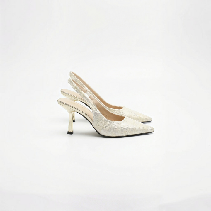 Luna Moda Rachel slingback heels in cream floral lace with a pointed toe and 9cm stiletto heel