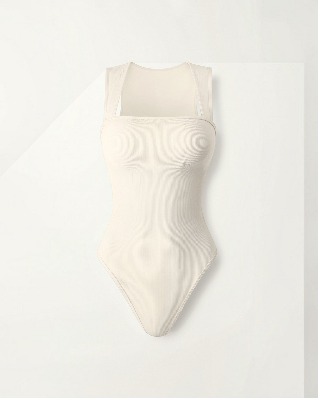 Luna Moda cream ribbed square neck bodysuit with wide straps and seamless sculpting fit