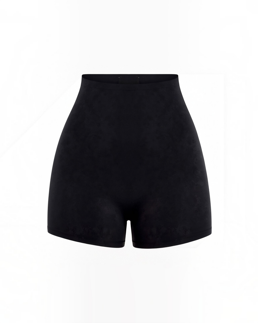 Luna Moda high-waisted black seamless shaping shorts with knee-length coverage for a smooth silhouette.