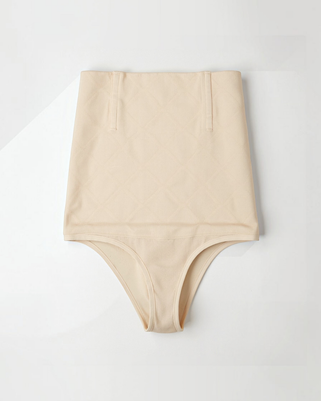 Luna Moda high-waisted beige shaping thong with seamless construction and targeted compression panels
