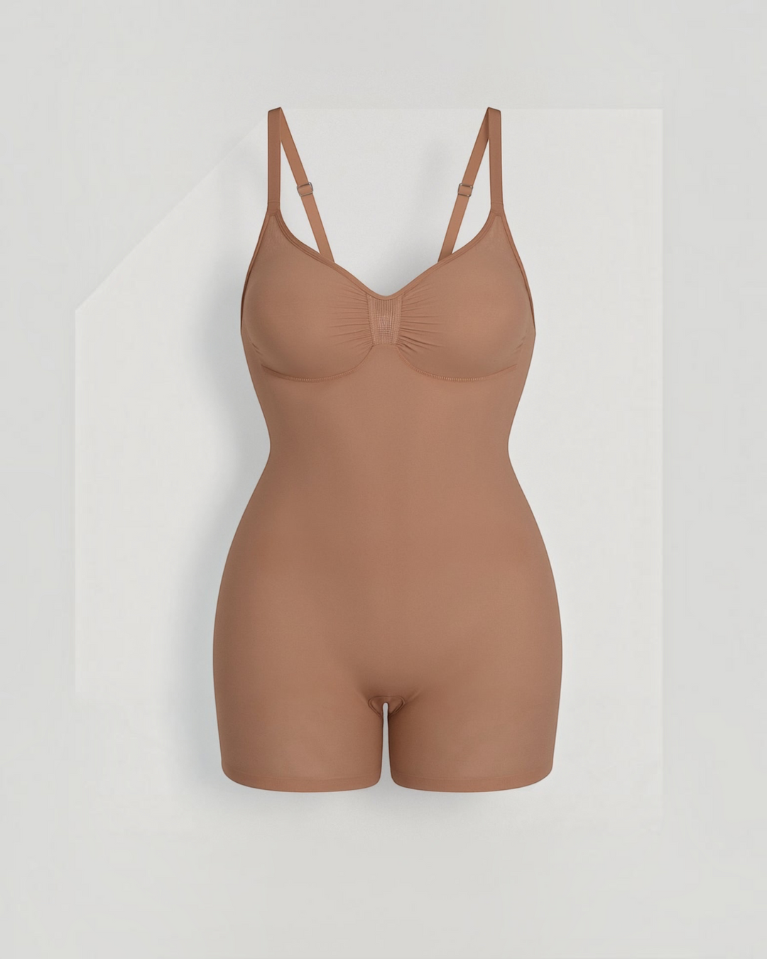 Luna Moda Clara seamless khaki mid-thigh shaping bodysuit with ruched bust and supportive straps