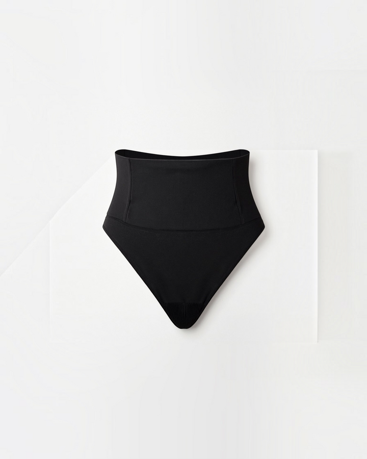 Luna Moda black mid-rise seamless shaping thong with ultra-thin compressive fabric for a smooth, invisible fit.