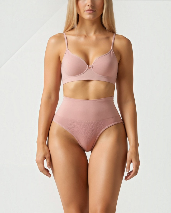 Luna Moda seamless mid-waist shaping briefs in dusty pink with ribbed texture and smoothing compression fit
