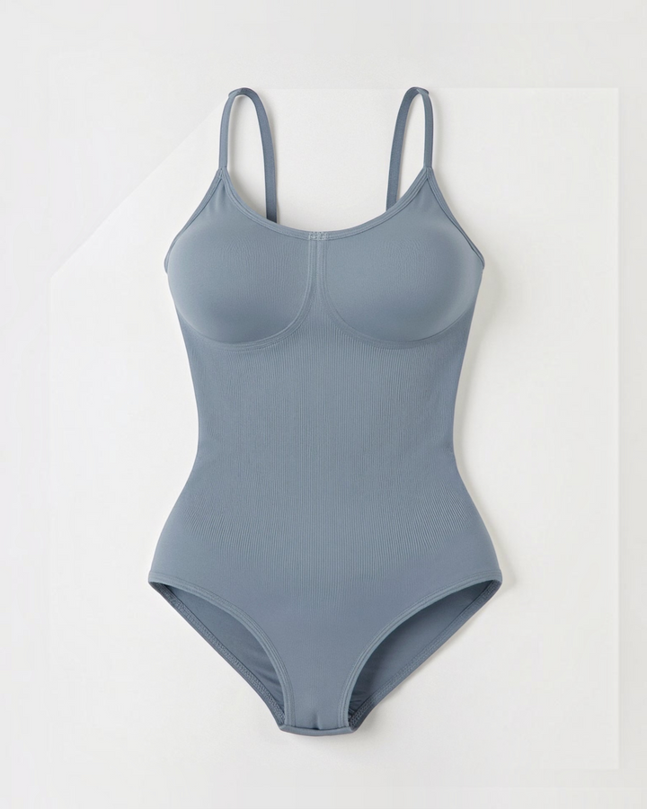 Luna Moda Daria seamless grey shaping bodysuit with adjustable thin straps and targeted compression panels