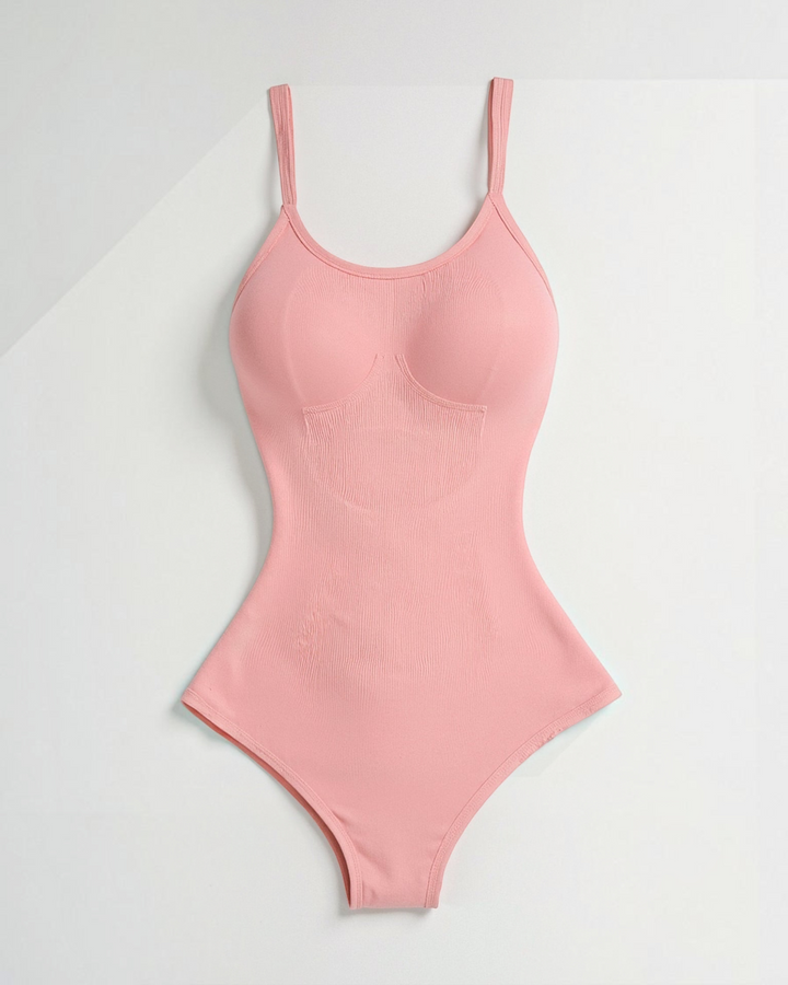 Luna Moda Daria seamless pink shaping bodysuit with thin adjustable straps and advanced compression technology