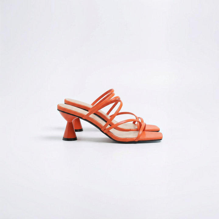 Luna Moda STEPHANIE orange sandals with a unique flared block heel and delicate crisscross straps